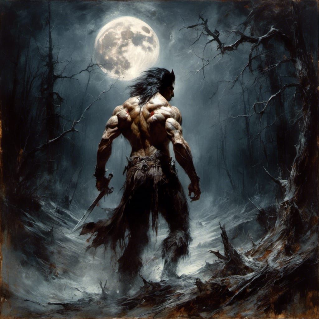 Powerful Werewolf in Transylvania under Moonlight