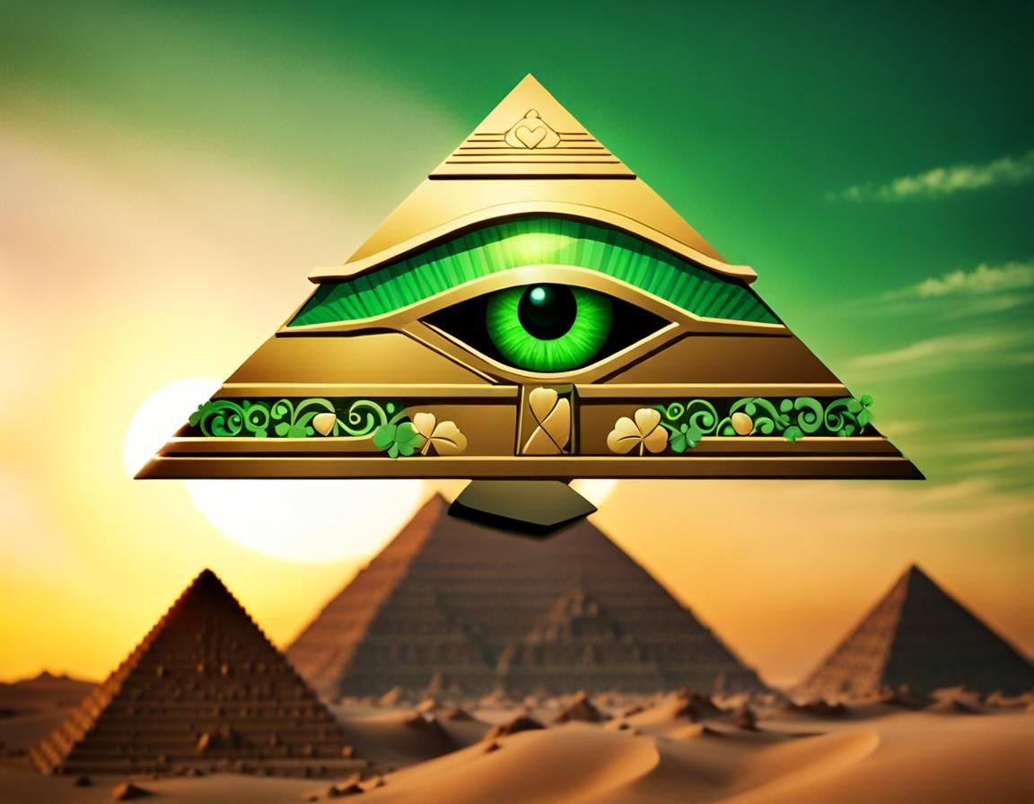 Glowing Eye of Horus with Clovers at Sunset