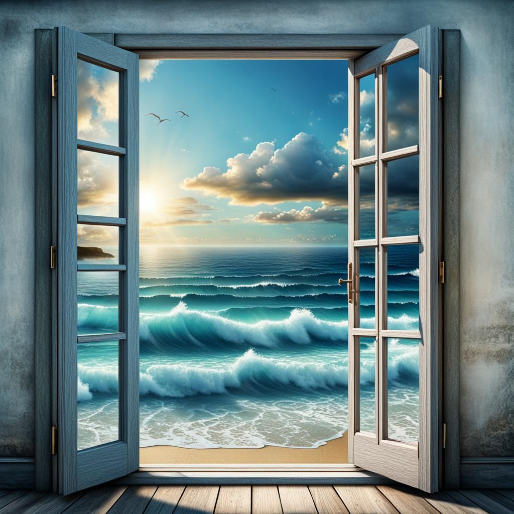 Dreamlike Ocean View Through Open Window