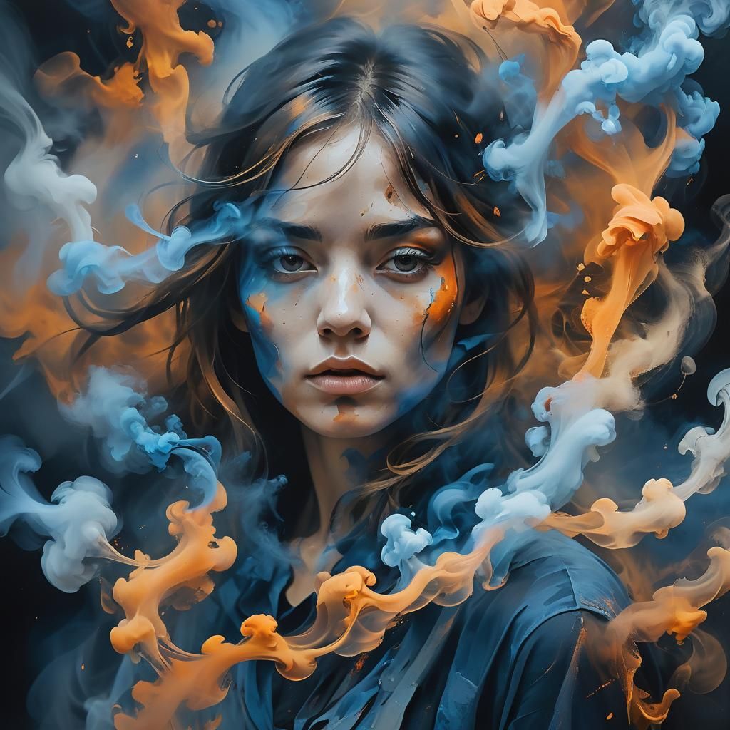 Girl in Swirling Smoke: Abstract Expressionism