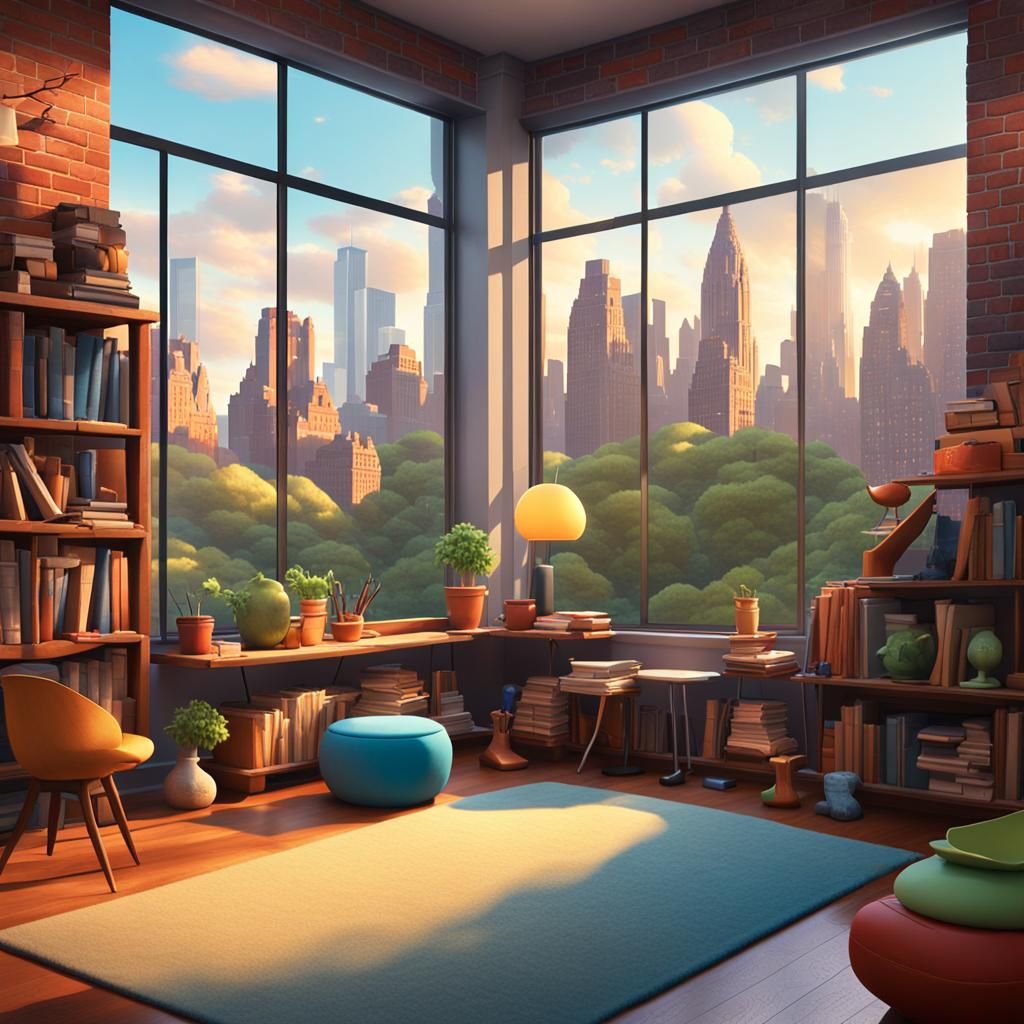 Manhattan Loft with Central Park View in Pixar Style