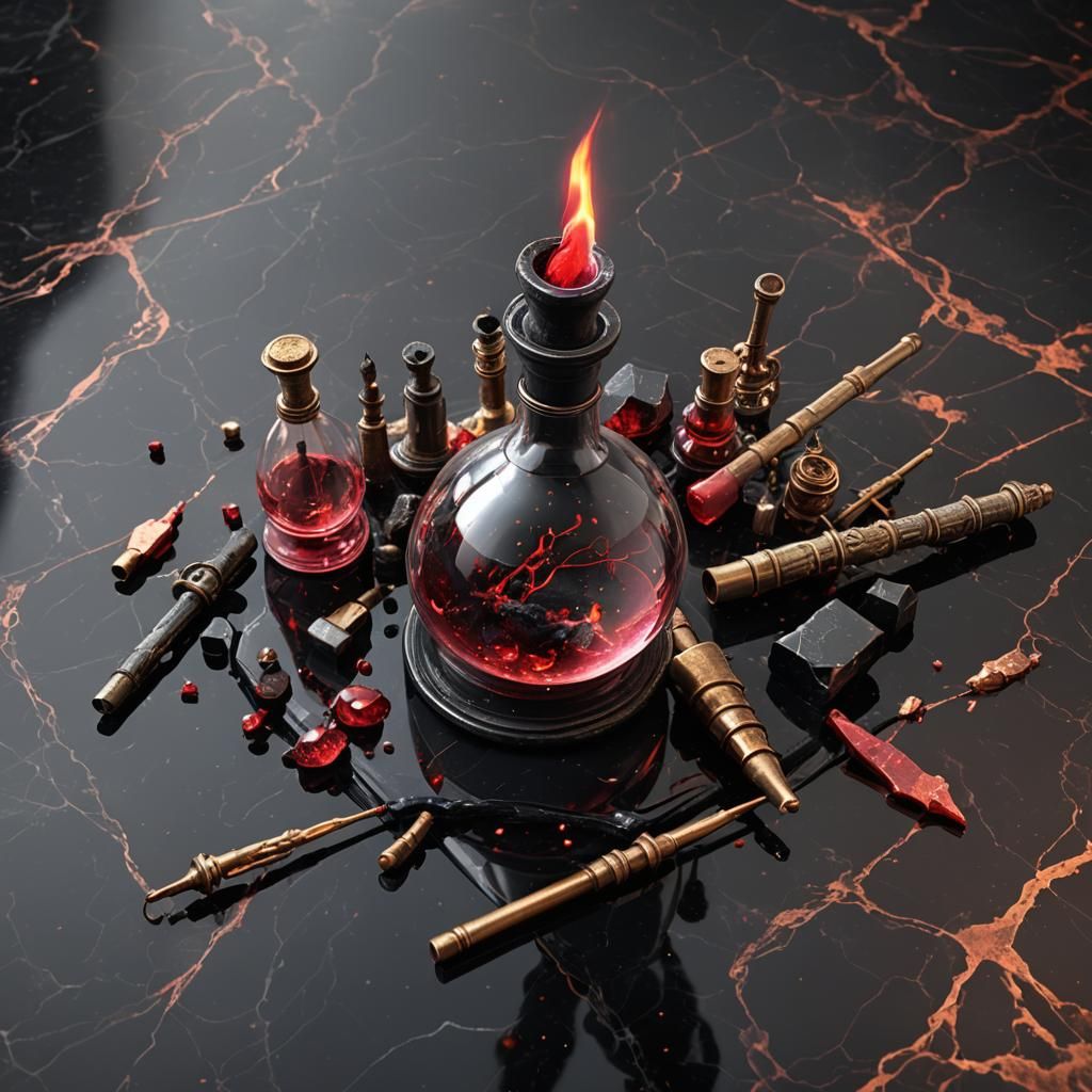 Alchemical Vial with Red Spark, Digital Matte Painting