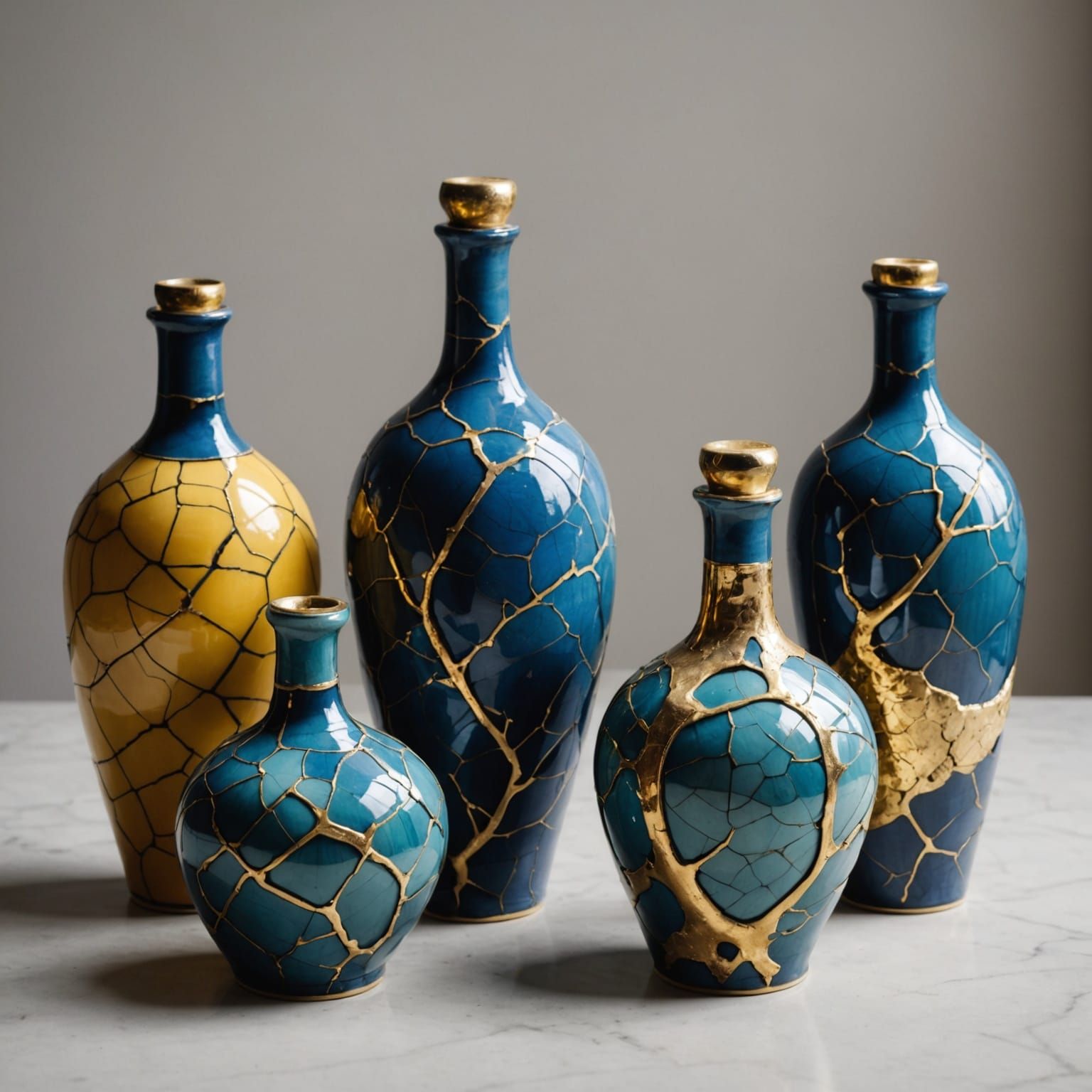 Maximalist Bottles with Clay Tops in Majolica & Kintsugi Sty...