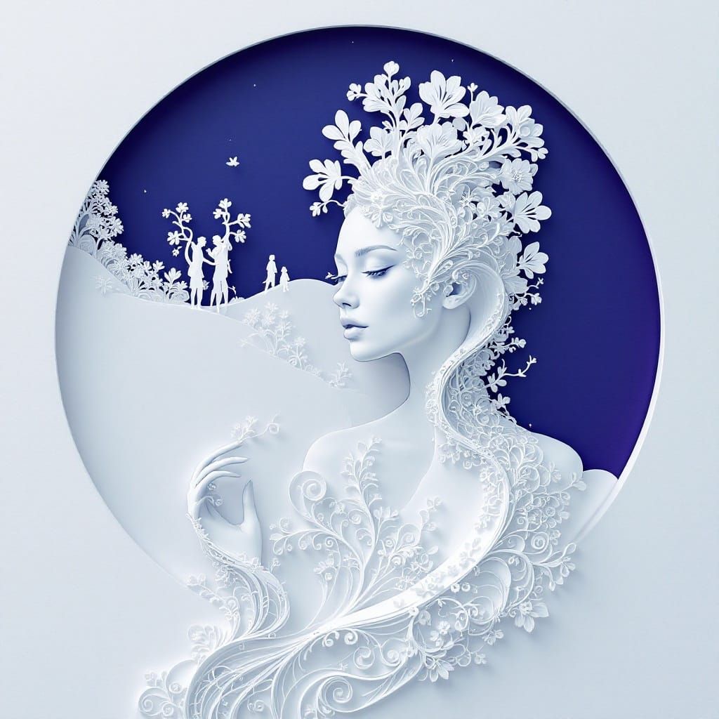 Monochromatic Papercraft Fusion: Intricate Coiled Paper Art