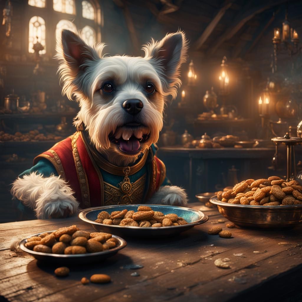 Dog Begging: Detailed Matte Painting in Deep Color