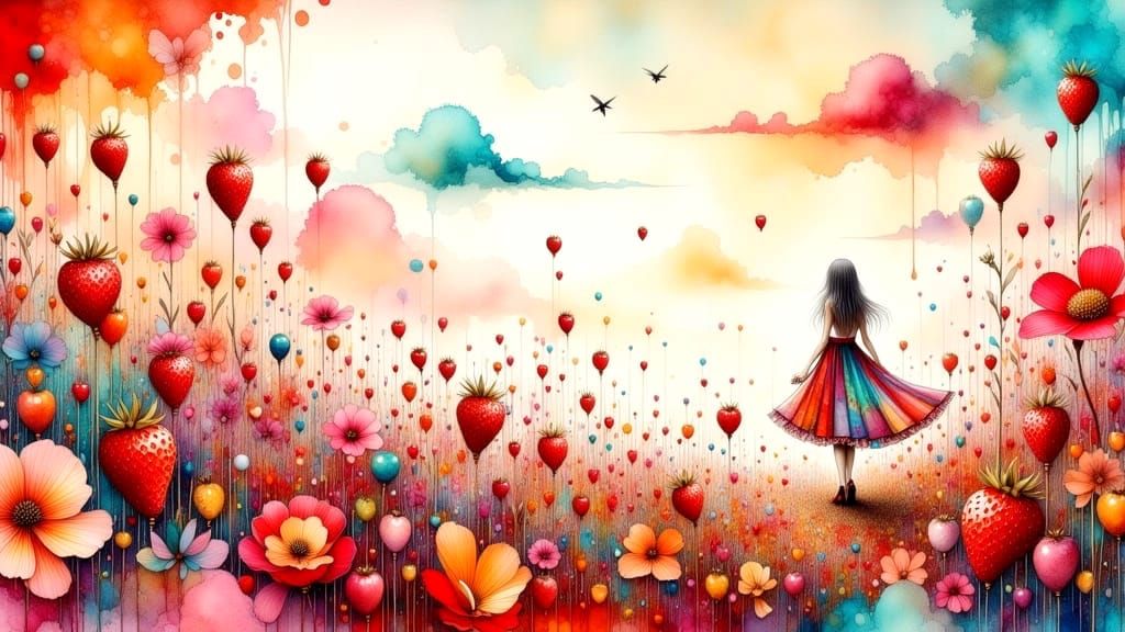 Whimsical Watercolor Dreams in Strawberry Fields