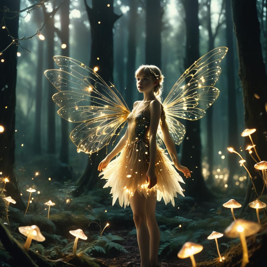 Crystal Fairy in Mystical Forest, Cinematic Film Still