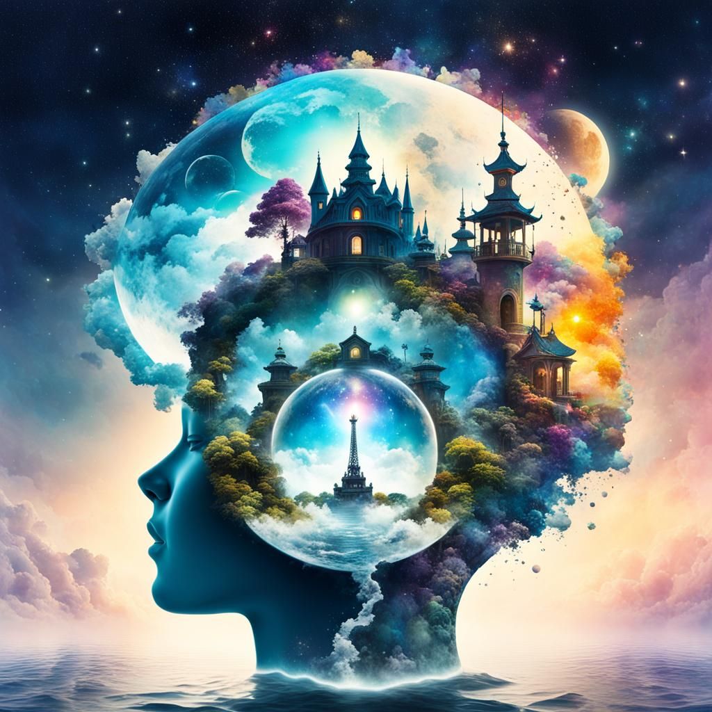 Magical Key Merging into Mind: Double Exposure Art