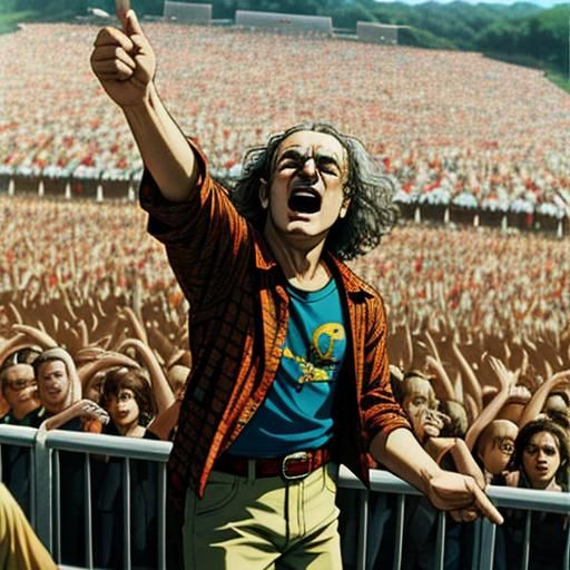 Energetic Singer and Ecstatic Crowd at Music Festival