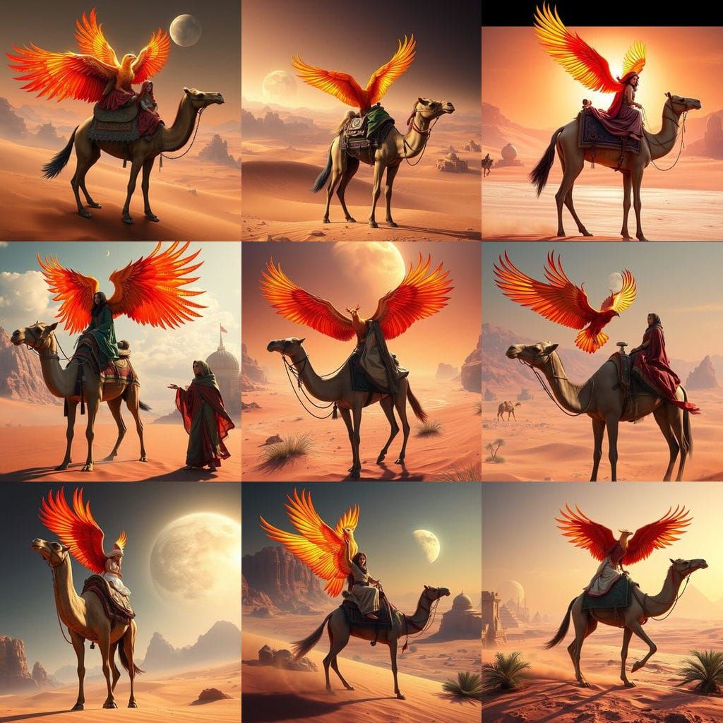 Magical Arabian Princess Rides a Fantastical Camel Across th...
