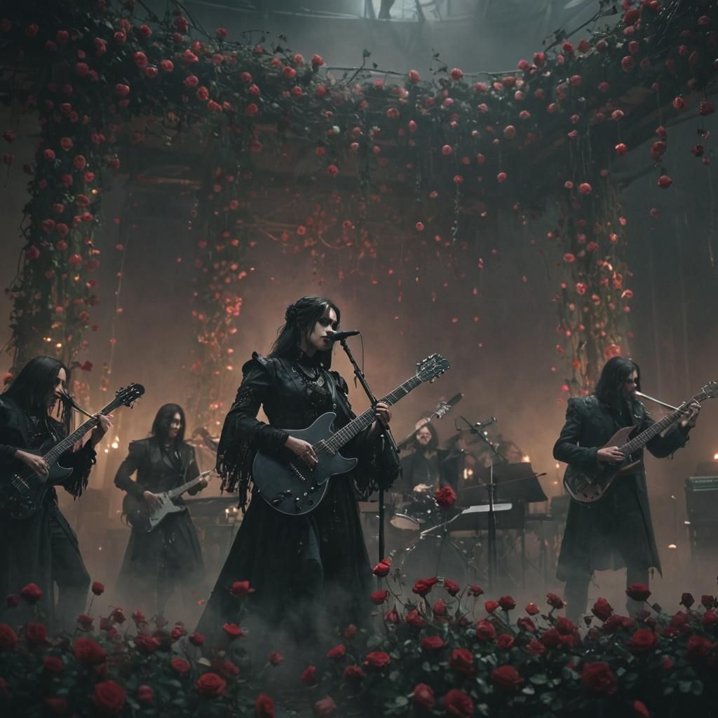 Cyber Gothic Band Performance Amidst Roses