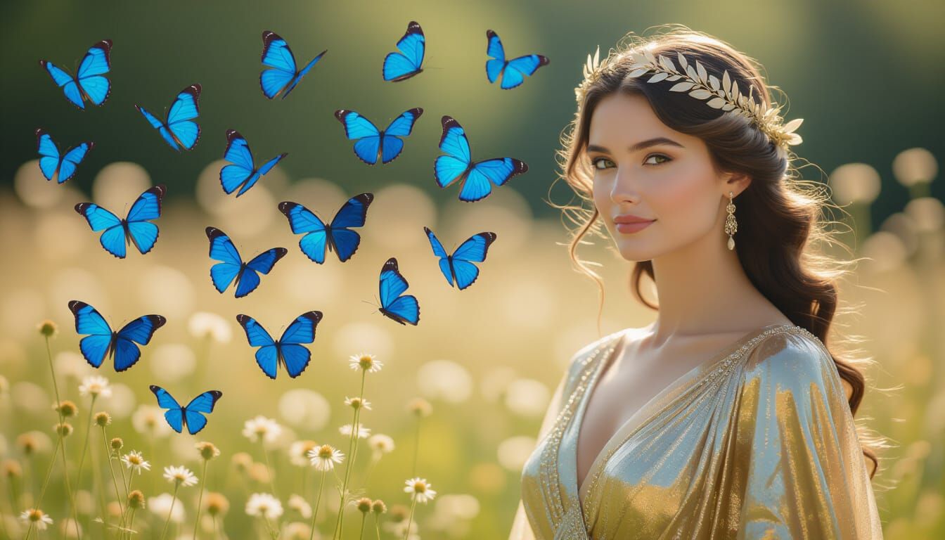 Athena Surrounded by Blue Butterflies: Vogue Photo