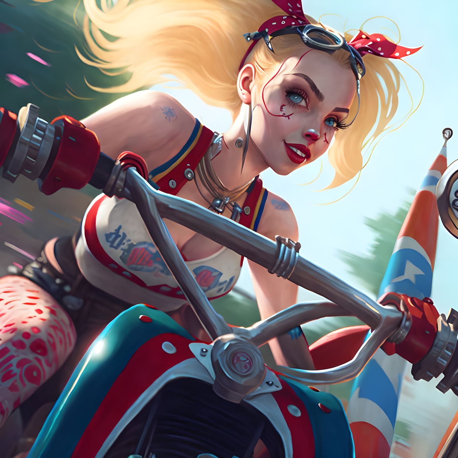 Harley Quinn Rides Schwinn: Detailed Fantasy Art