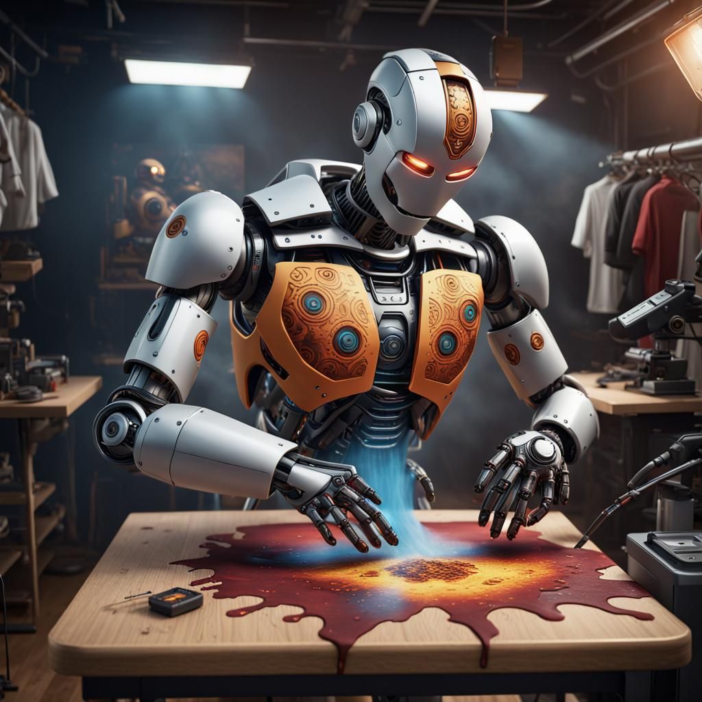 AI Robot Applies DTF Transfer: Detailed Matte Painting