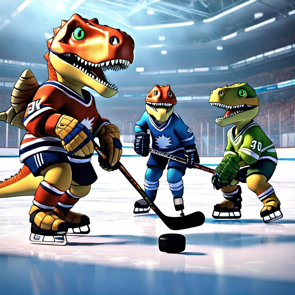 Dinosaurs Play Hockey: 3D Rendered Concept Art