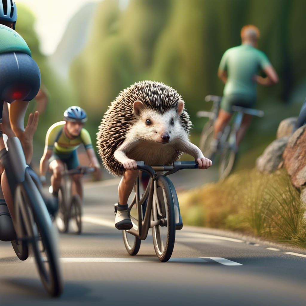 Hedgehogs Cross Path of Cycle Race: 3D Render