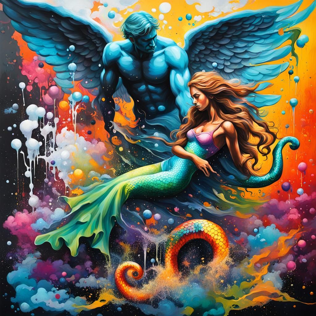 Angel and mermaid graffiti