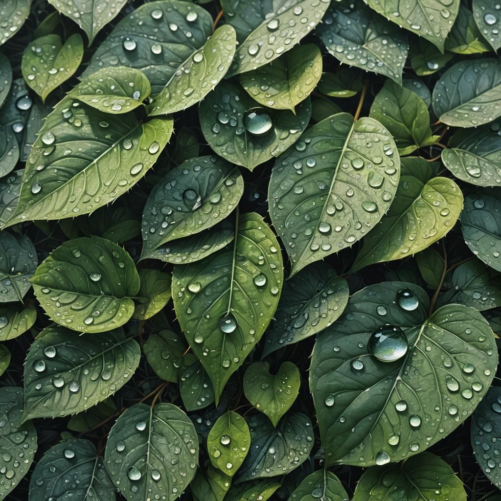 Dew Drops on Leaves: Cinematic Digital Painting
