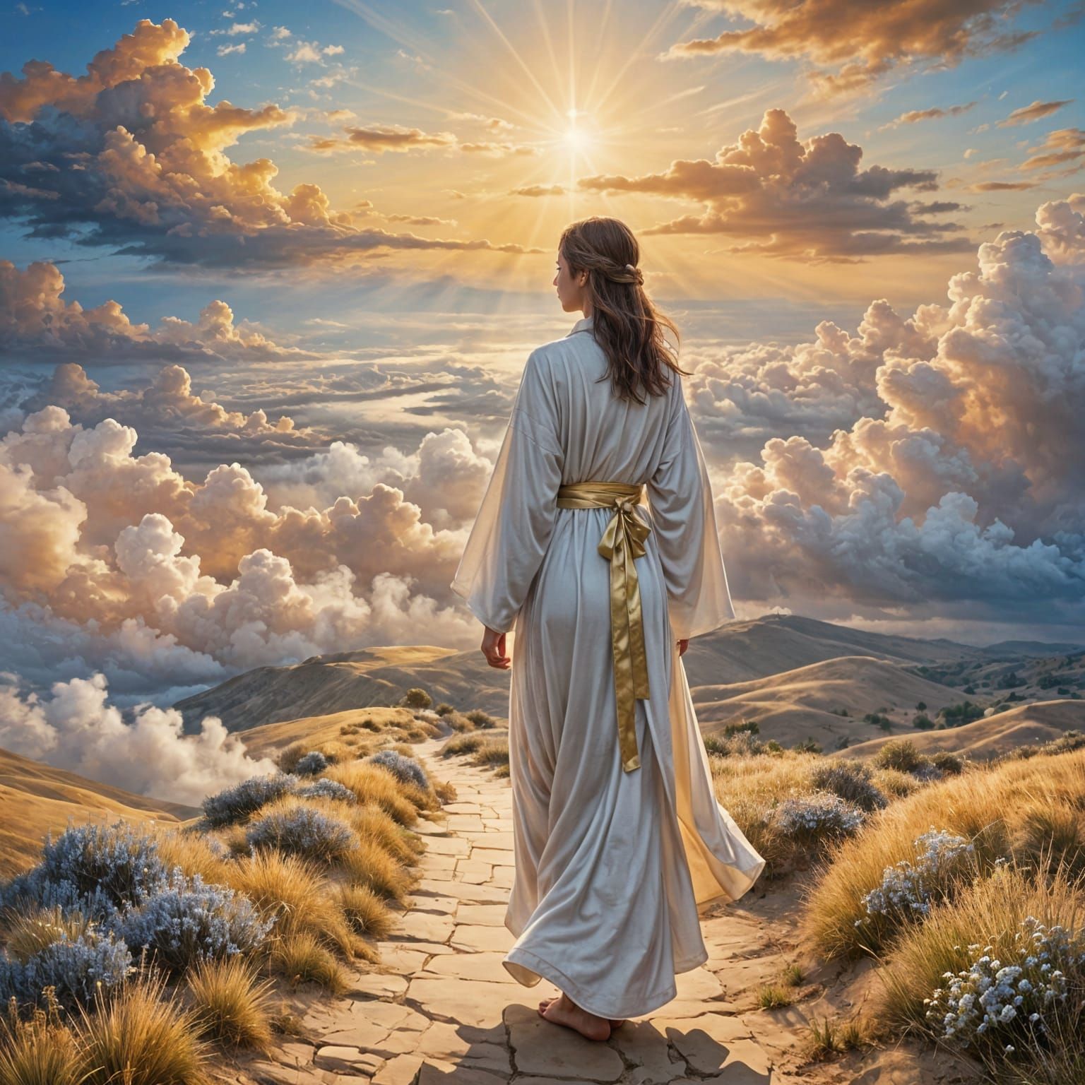 Ethereal Landscape Album Cover with Praying Girl