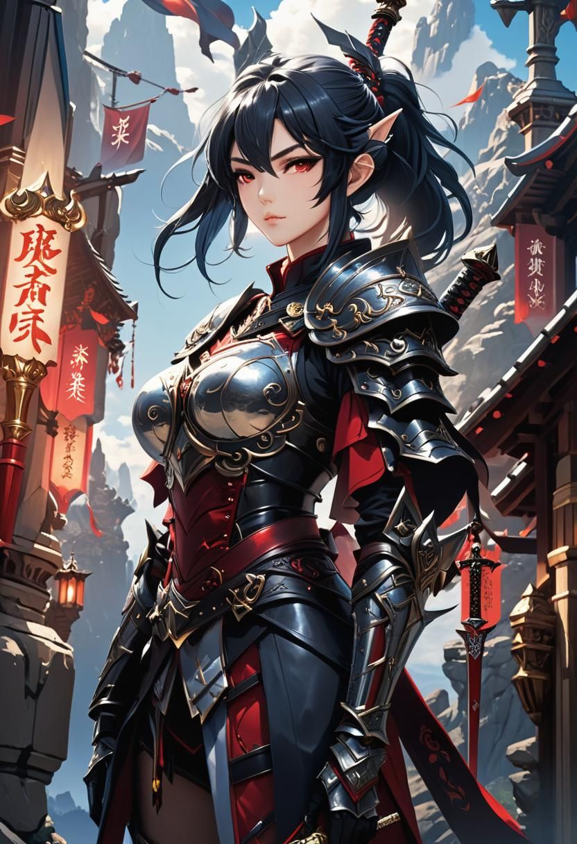 Manga Art: Dark Elf Warrior Girl with Sword