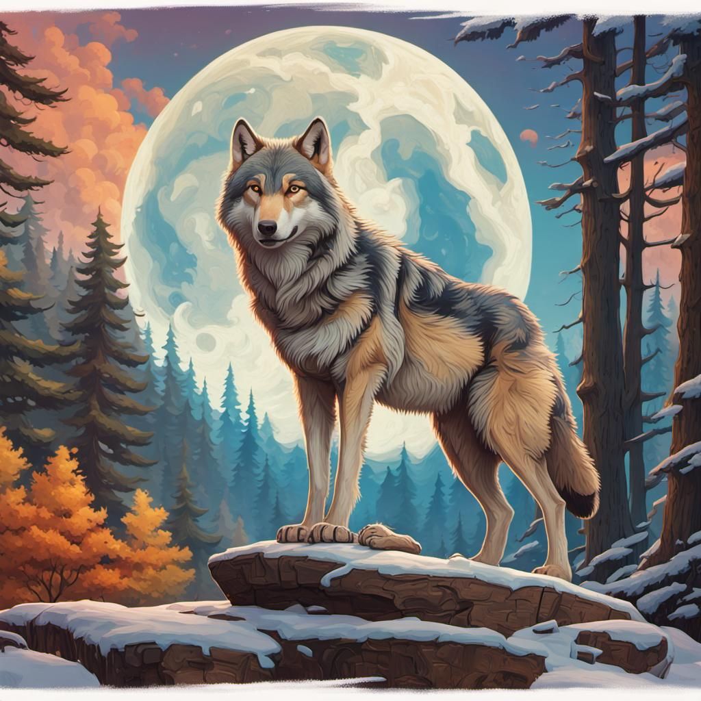 An illustration of a timberwolf