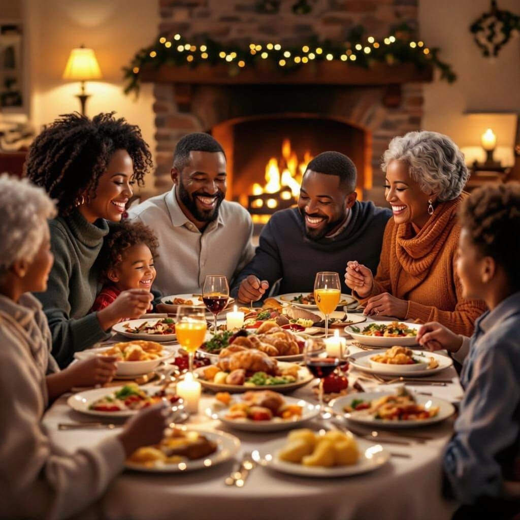 Warm Family Dinner Gathering with Multiple Generations