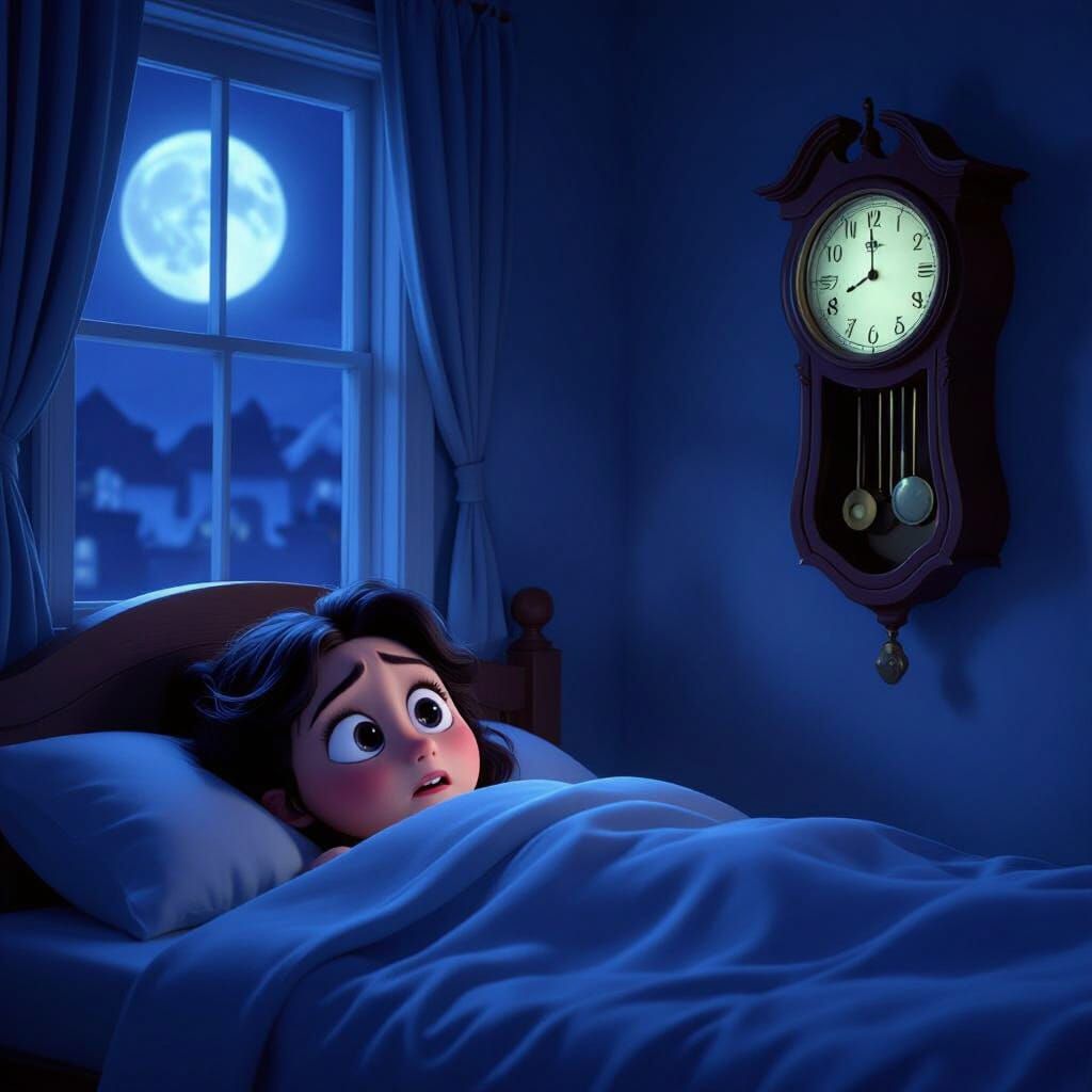 Anxious Layan in Dark Room, Moonlight Shadows