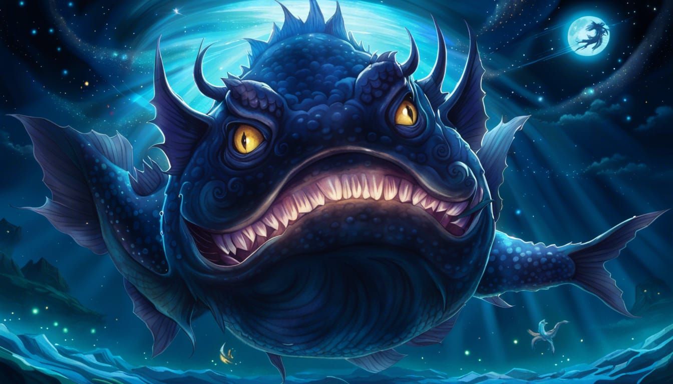 Anglerfish Stargate in Ukiyo-e Anime Style