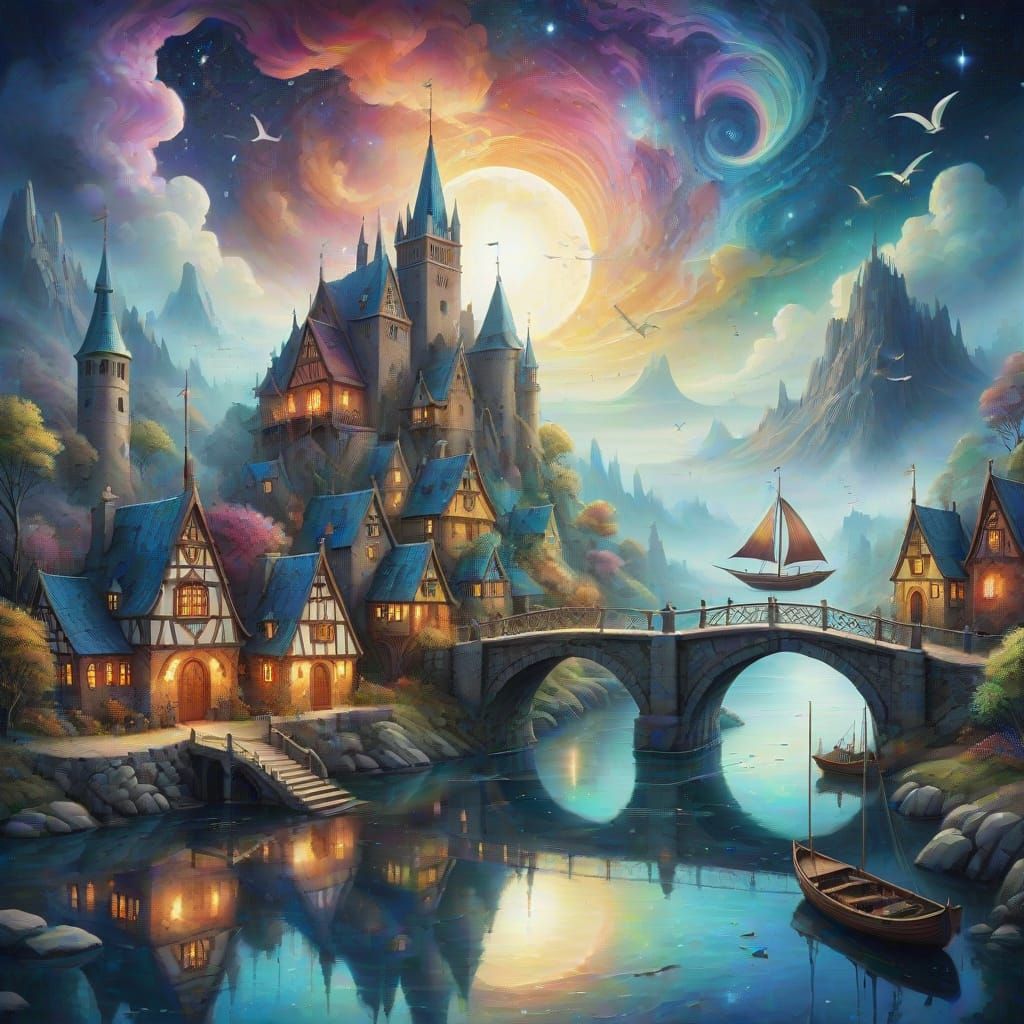 Whimsical Nordic Cityscape in a Dreamlike Fantasy