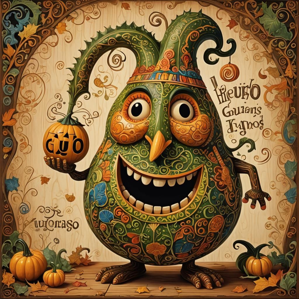 Smiling Gourd Character in Fantasy Illustration Style