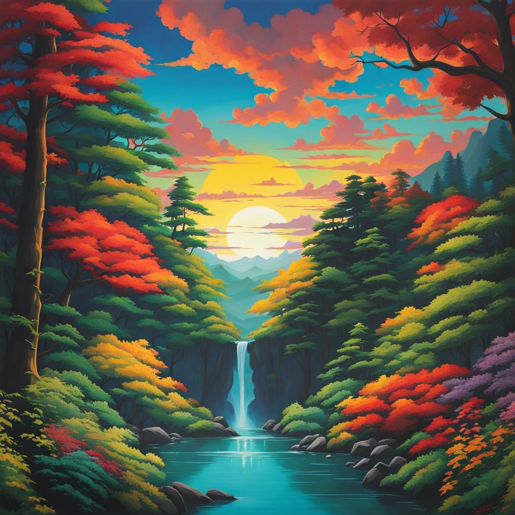 Vibrant Studio Ghibli Inspired Mural Art