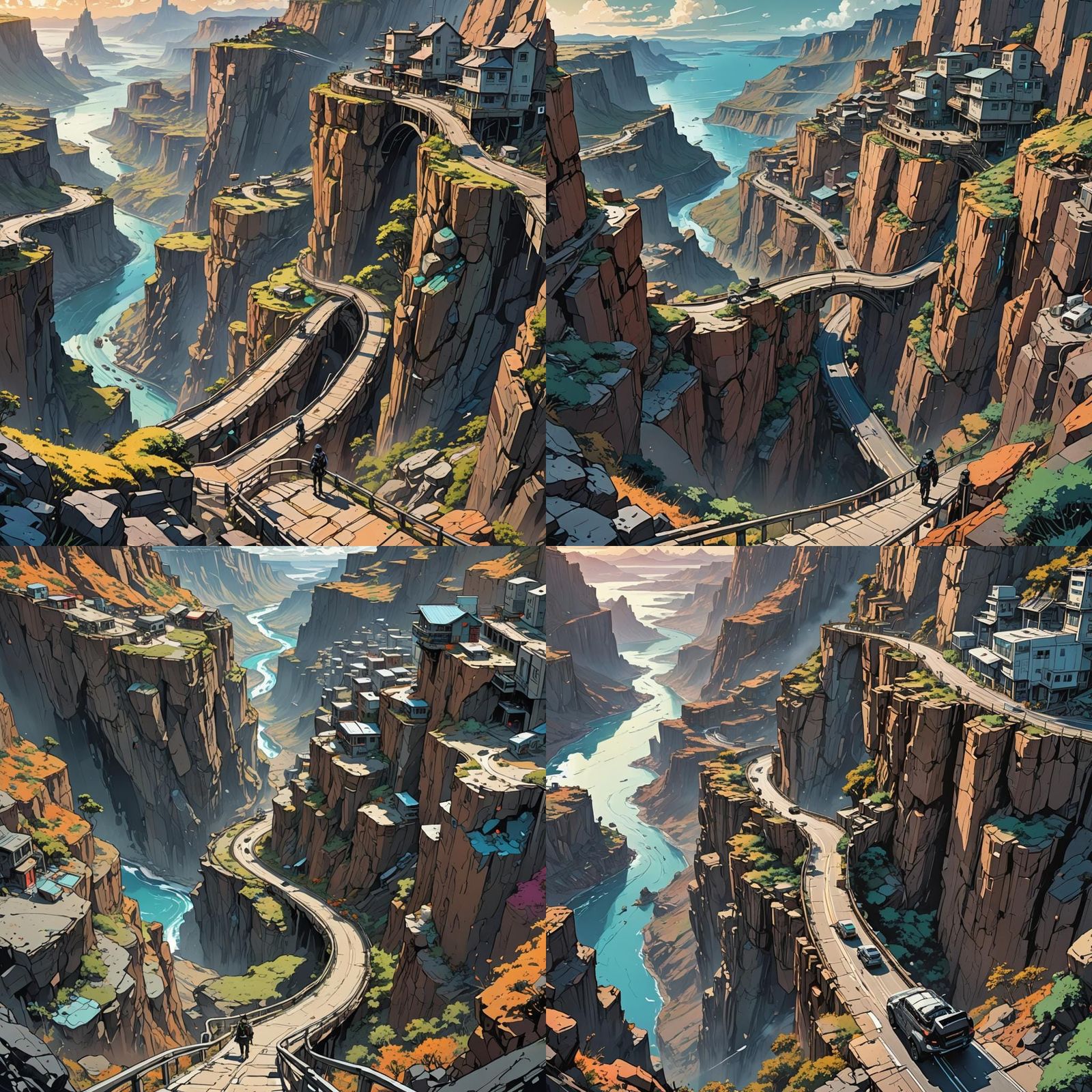 Winding Road on Cliff in Cyberpunk Style