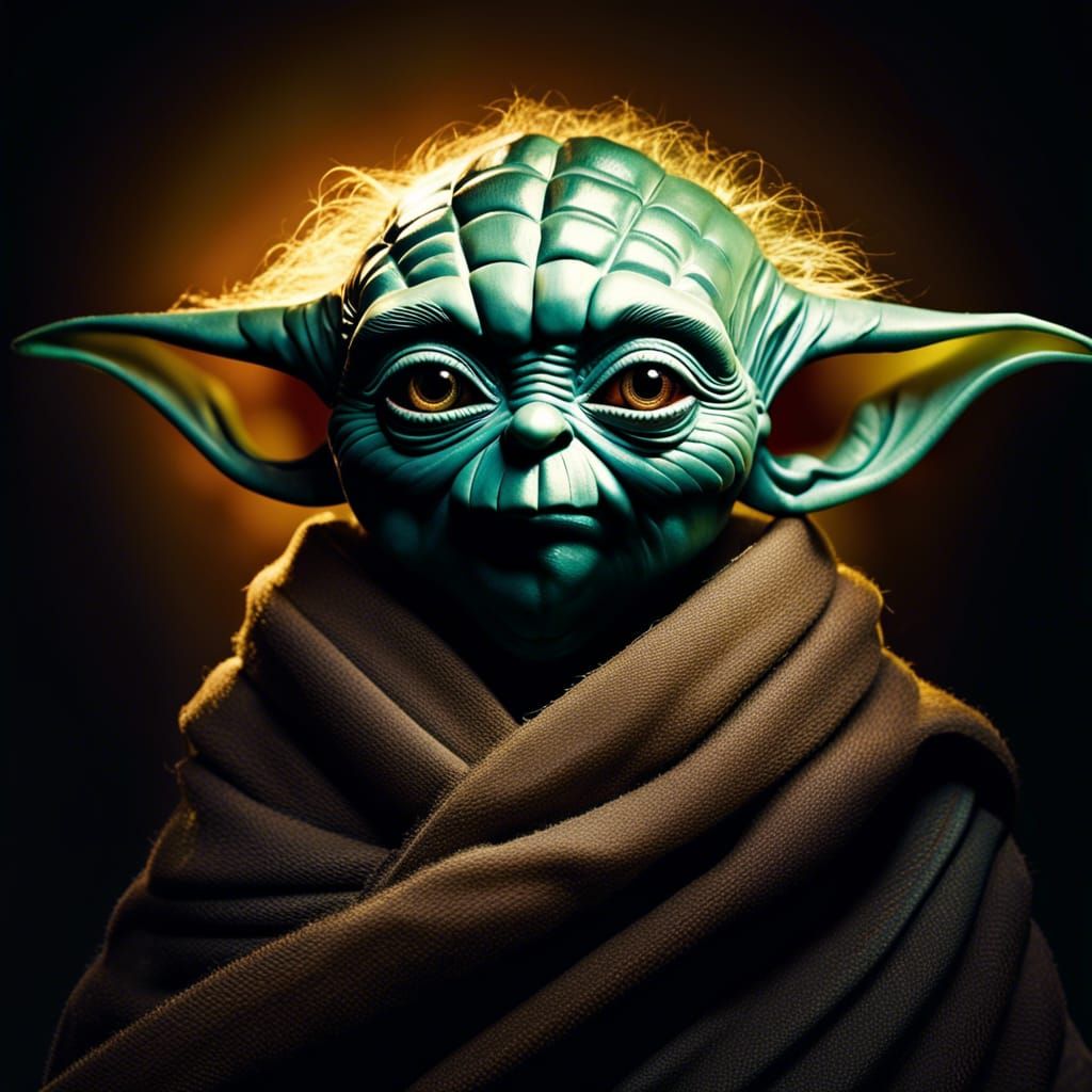 Hyperrealistic Portrait of Yoda in Chiaroscuro Style