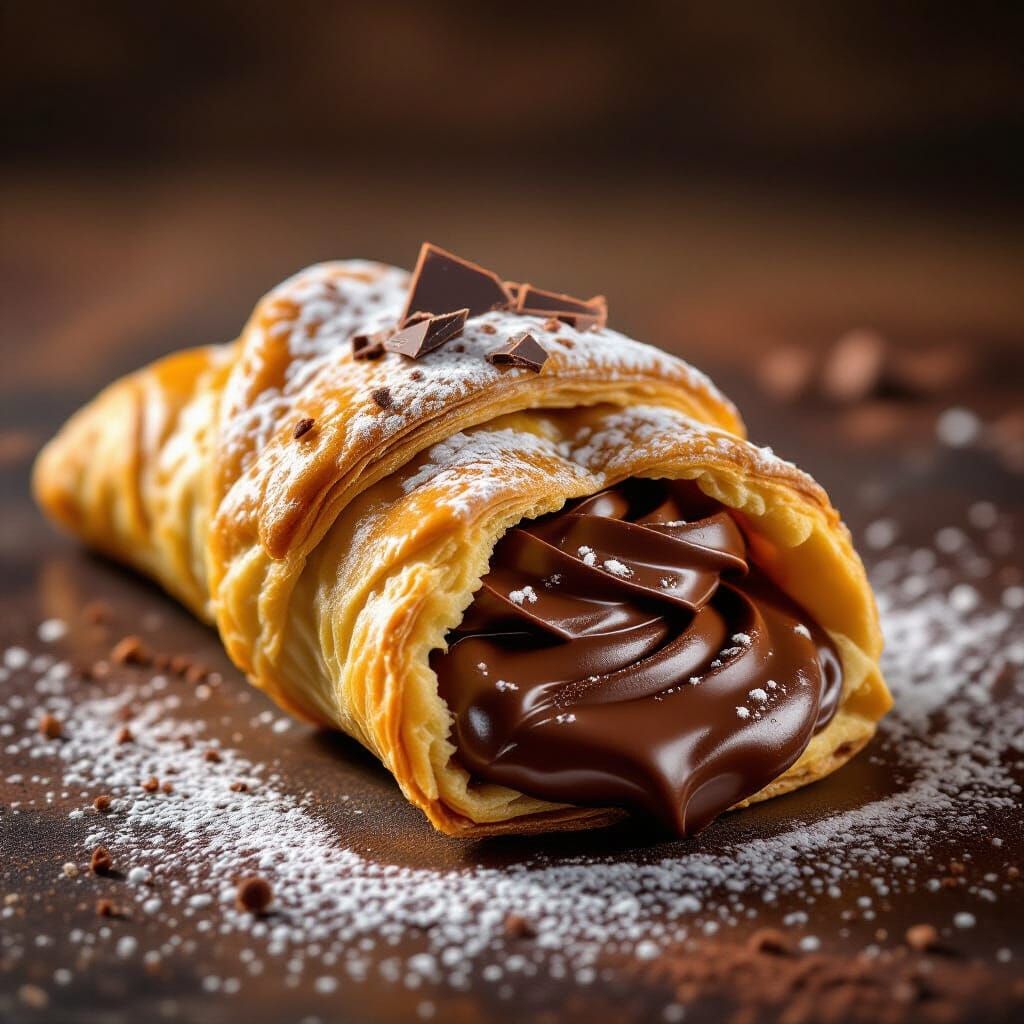Delicious Chocolate Cornet Pastry, Hyperrealistic Style