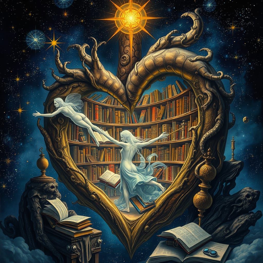 Celestial Library Amidst Cosmic Surrealism