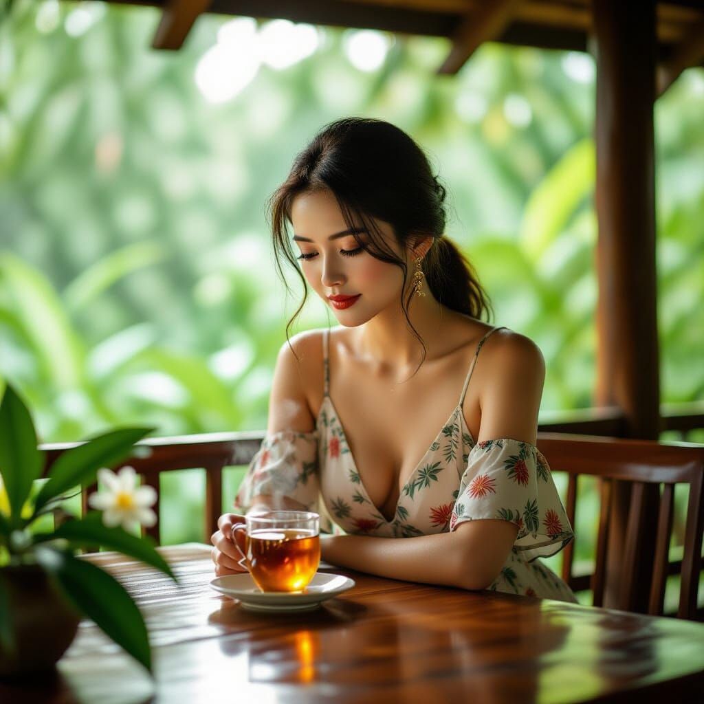 Thai Woman in Jungle Teahouse with Vintage Film Look