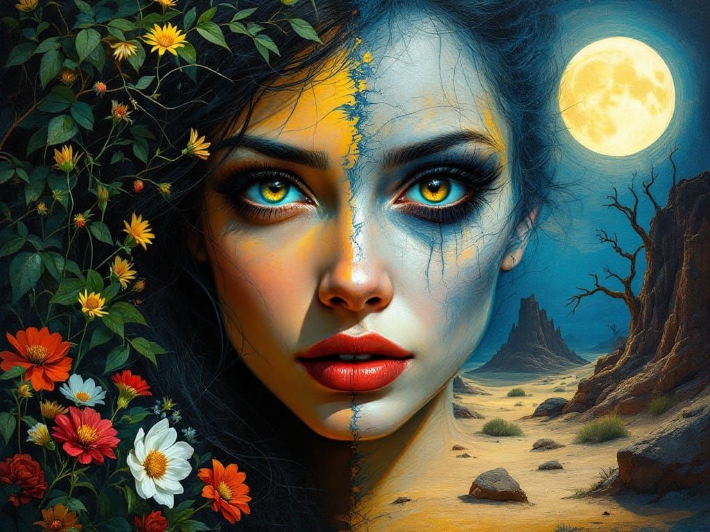 Serene and Frenzied Faces in Harmonious Contrast