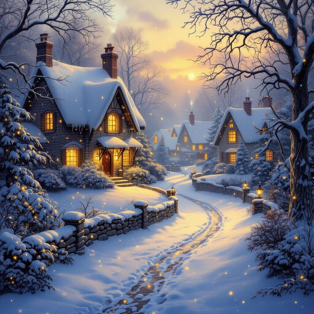 Ethereal Christmas Village with Golden Hour Light