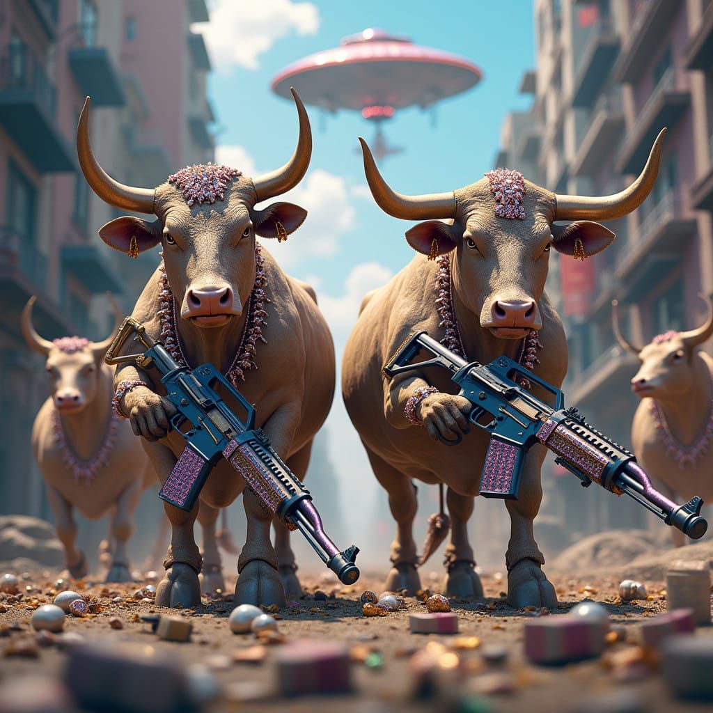 Cyberpunk Cows Stand Strong Against Mutant Aliens in Dystopi...