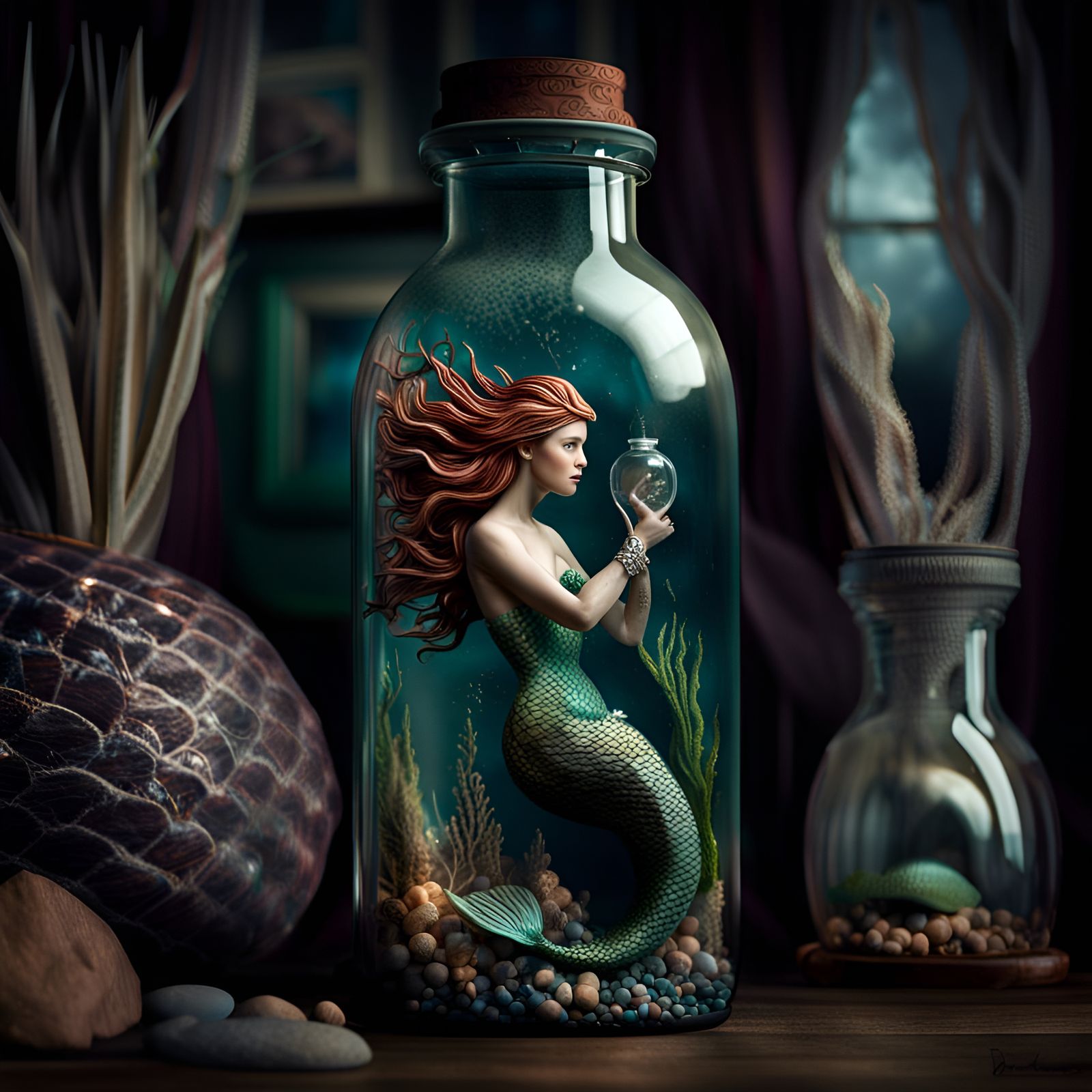 Hyperrealistic Mermaid in a Bottle