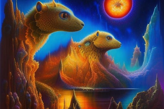 Majestic Frog and Tadpoles in Detailed Digital Art