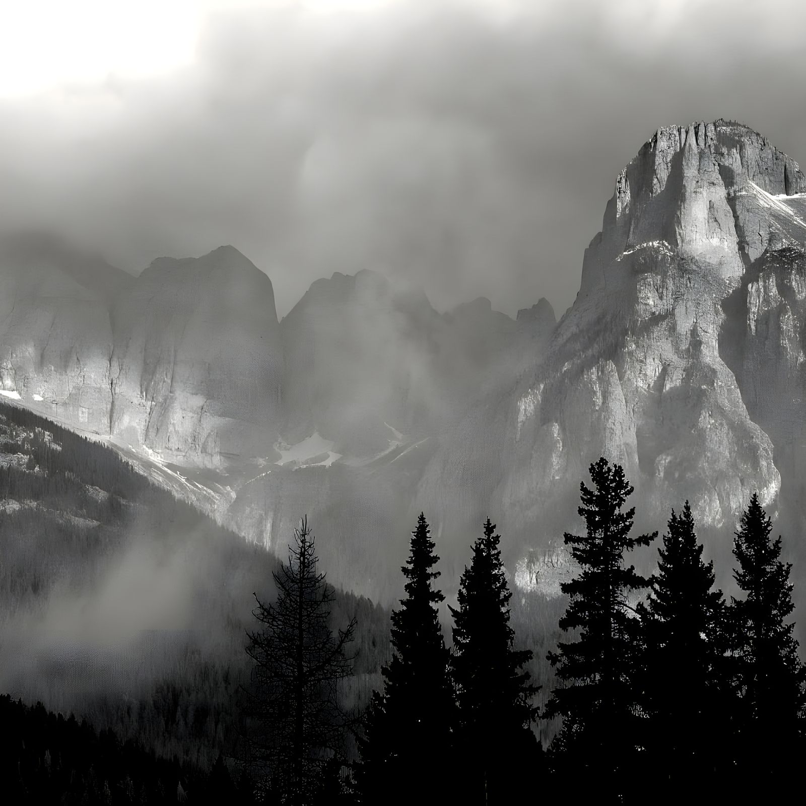 Rugged Mountain Landscape in Eerie Haze