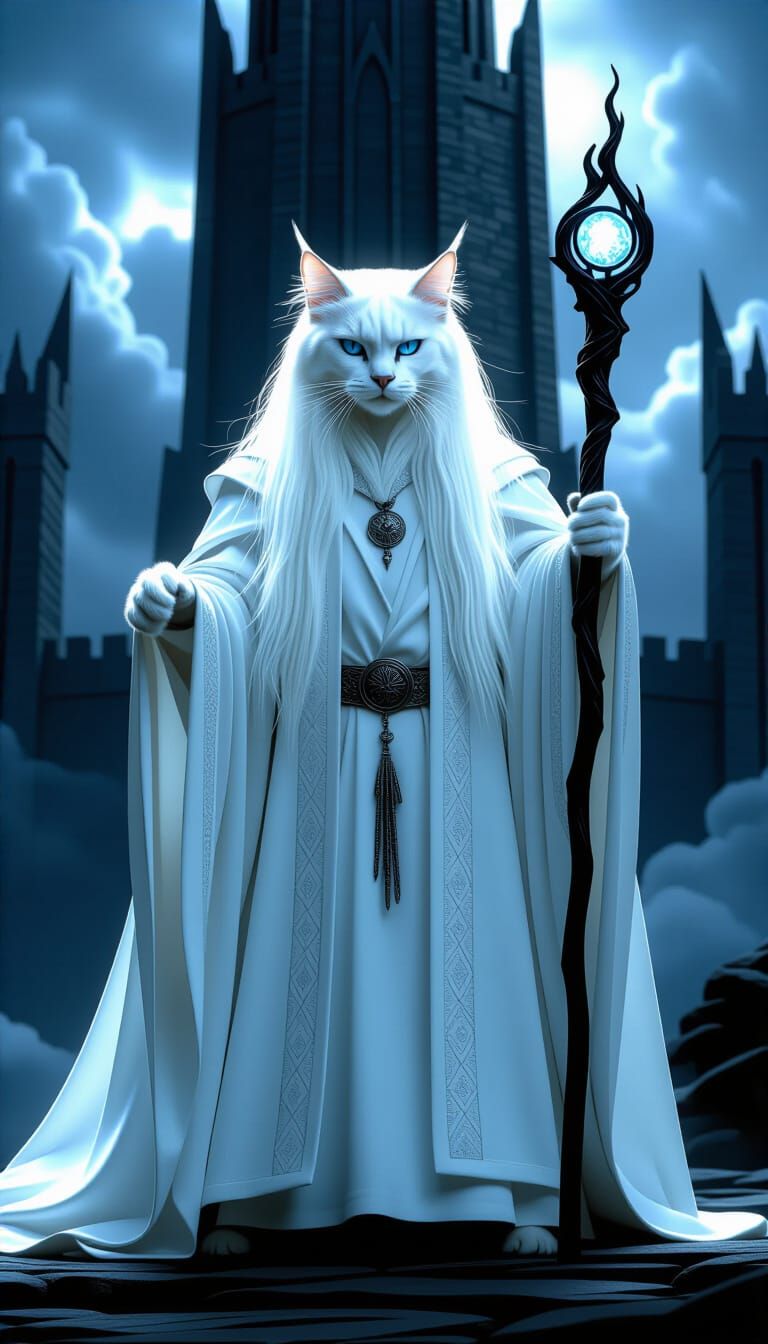Saruman as White Cat in Orthanc Tower