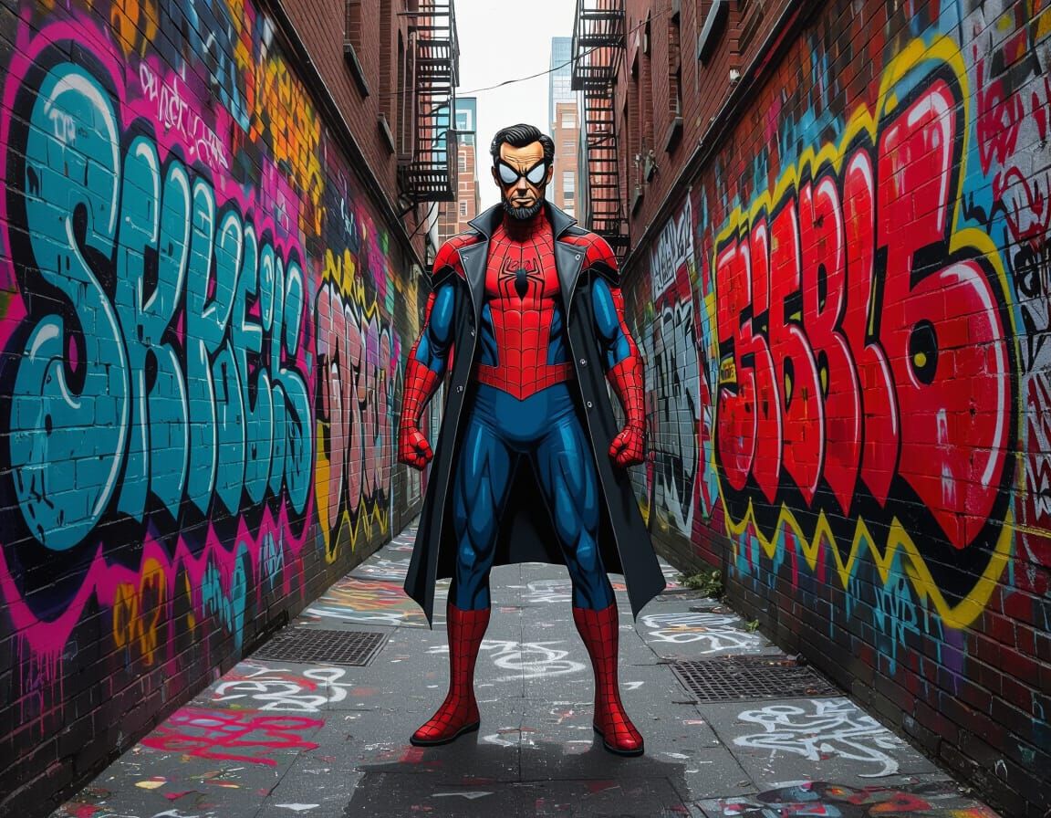 Abraham Lincoln as Spiderman in Street Art Style