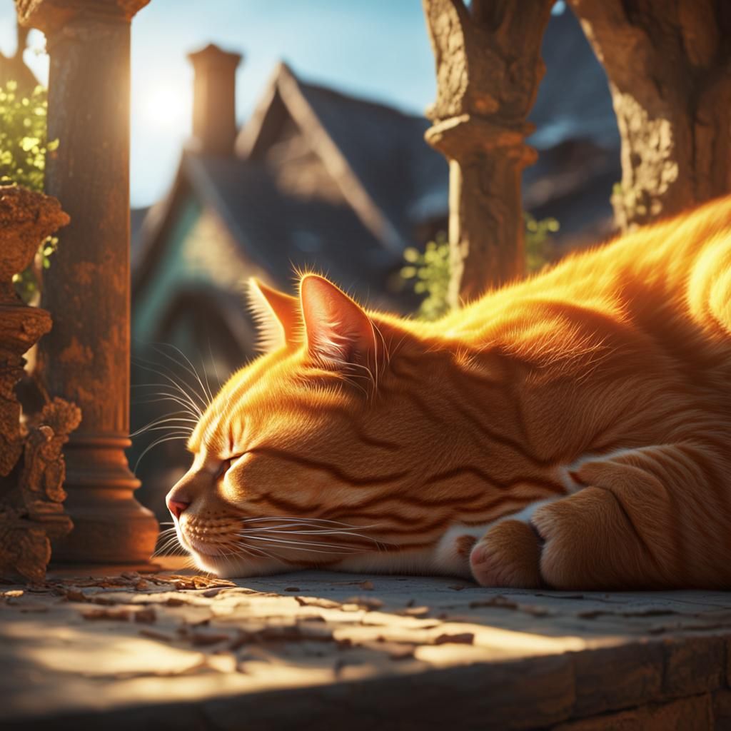 Ginger Cat Sunbathing: Digital Matte Painting
