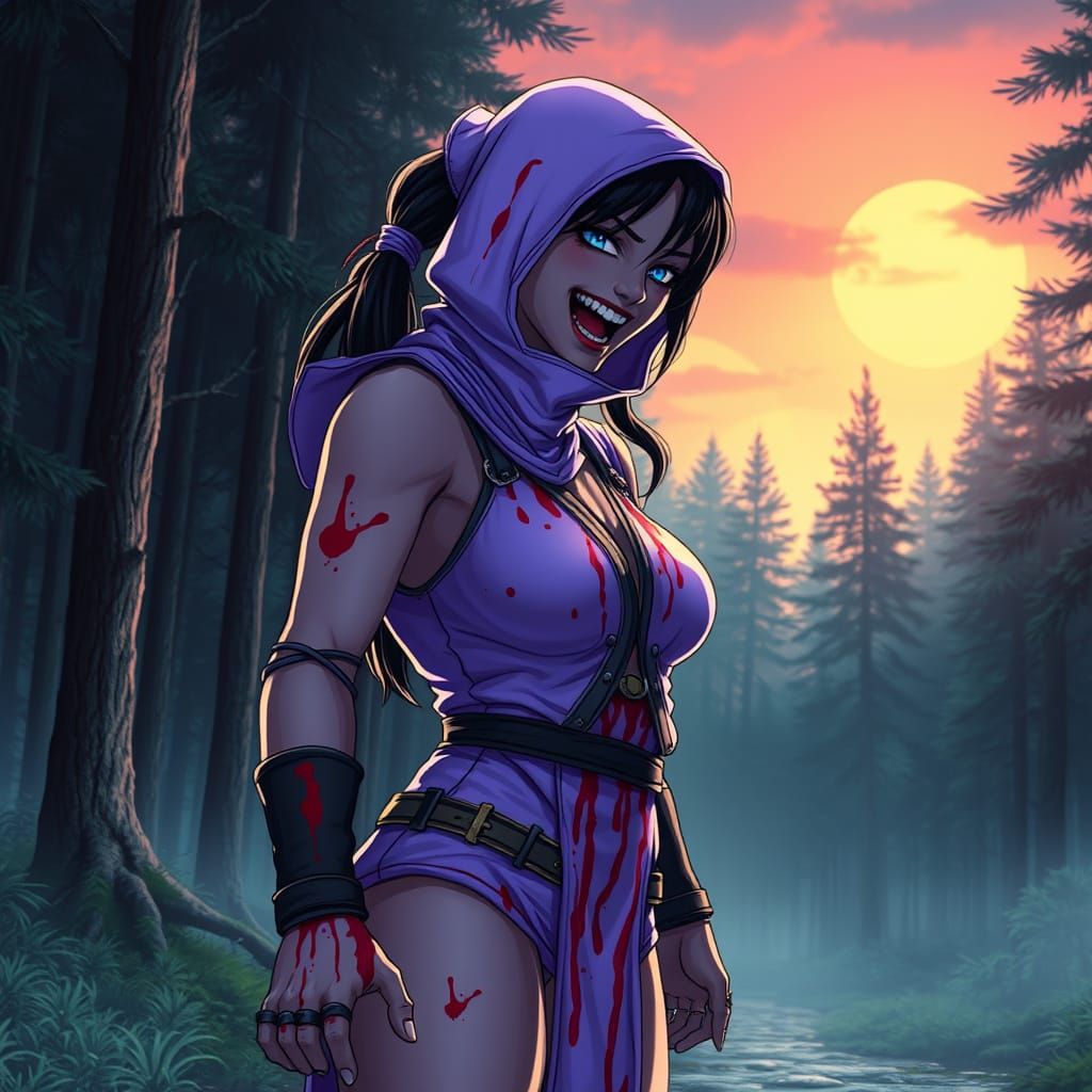 Mileena Laughing in Bloodied Purple Outfit, Anime Key Visual...