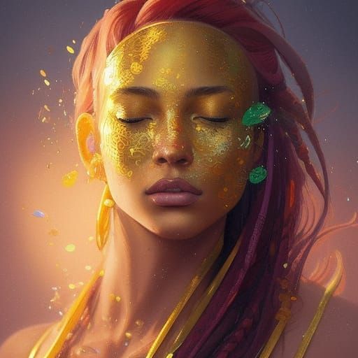 Rasta Princess Portrait with Gold Leaves