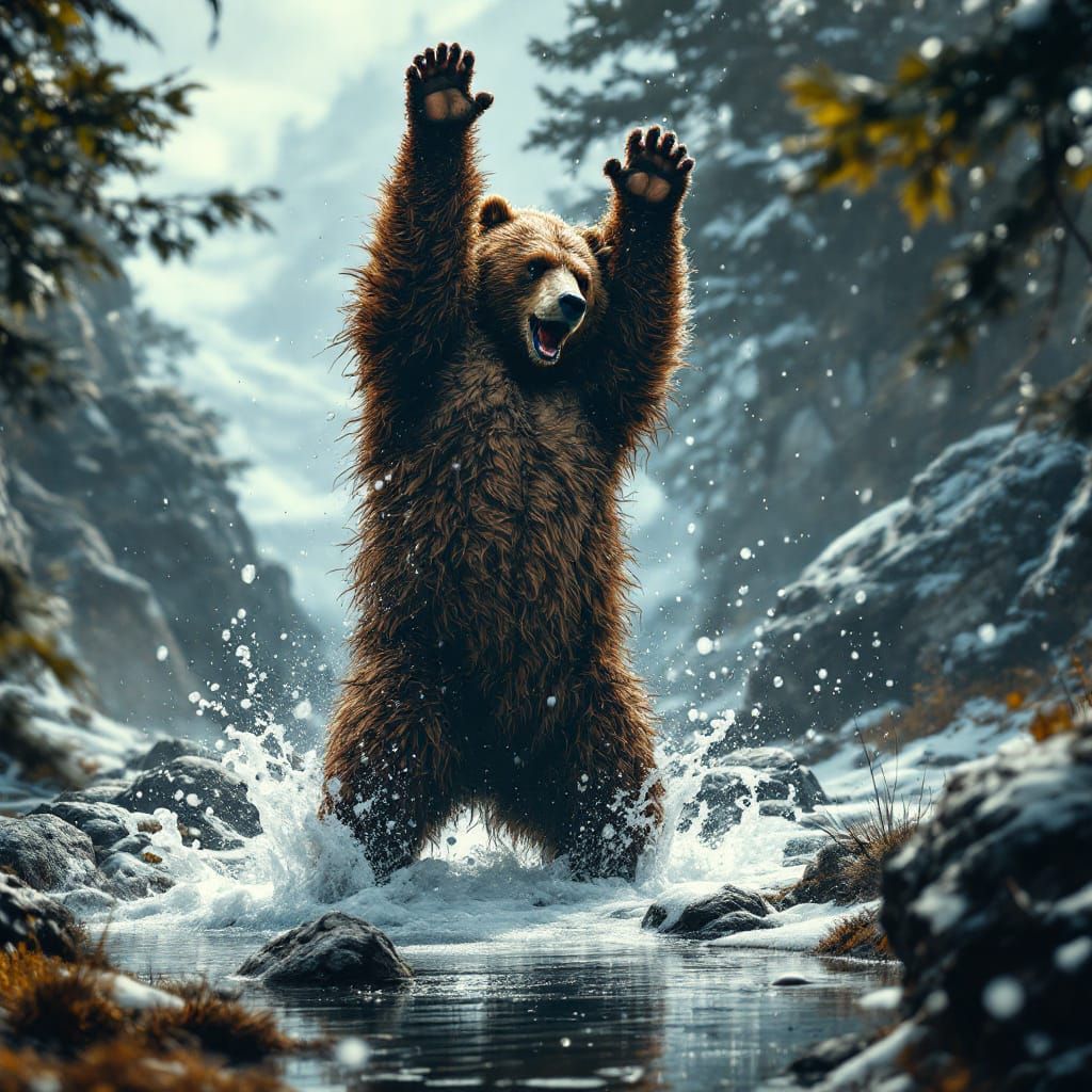 Obese Kodiak Bear Handstand: Detailed Matte Painting
