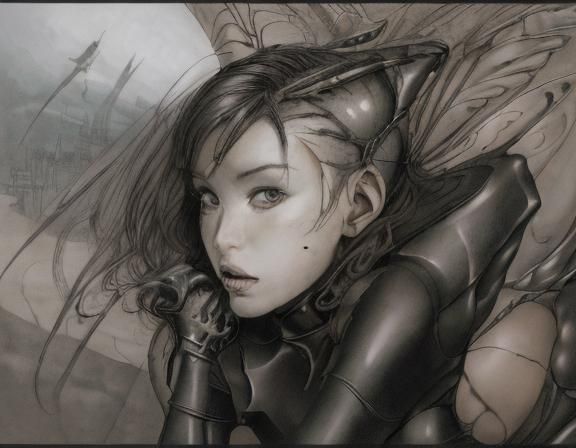 Woman in Latex Bodysuit: Detailed Matte Painting