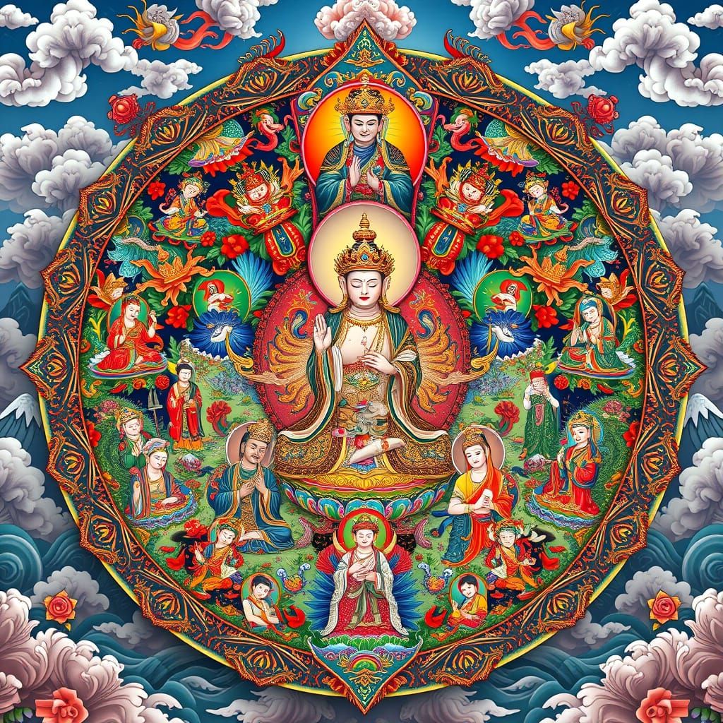 Ornate Tibetan Mandala in 3D Anime Style